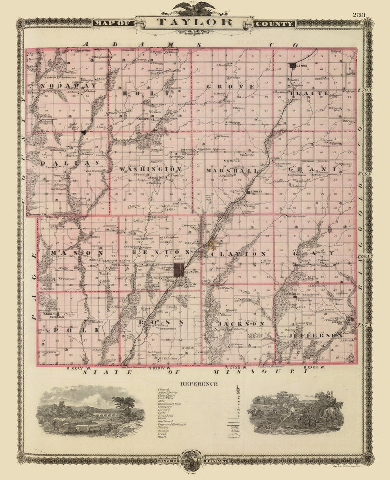 Size comparison using Vintage Map of Taylor County, Iowa 1875