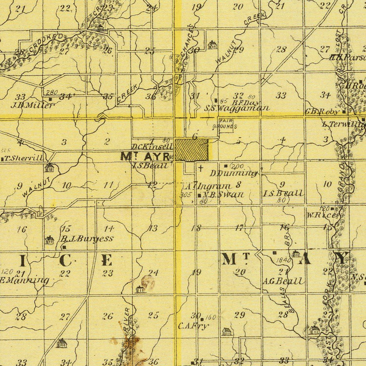 Restored historic details from the 1875 county map of Ringgold County, Iowa