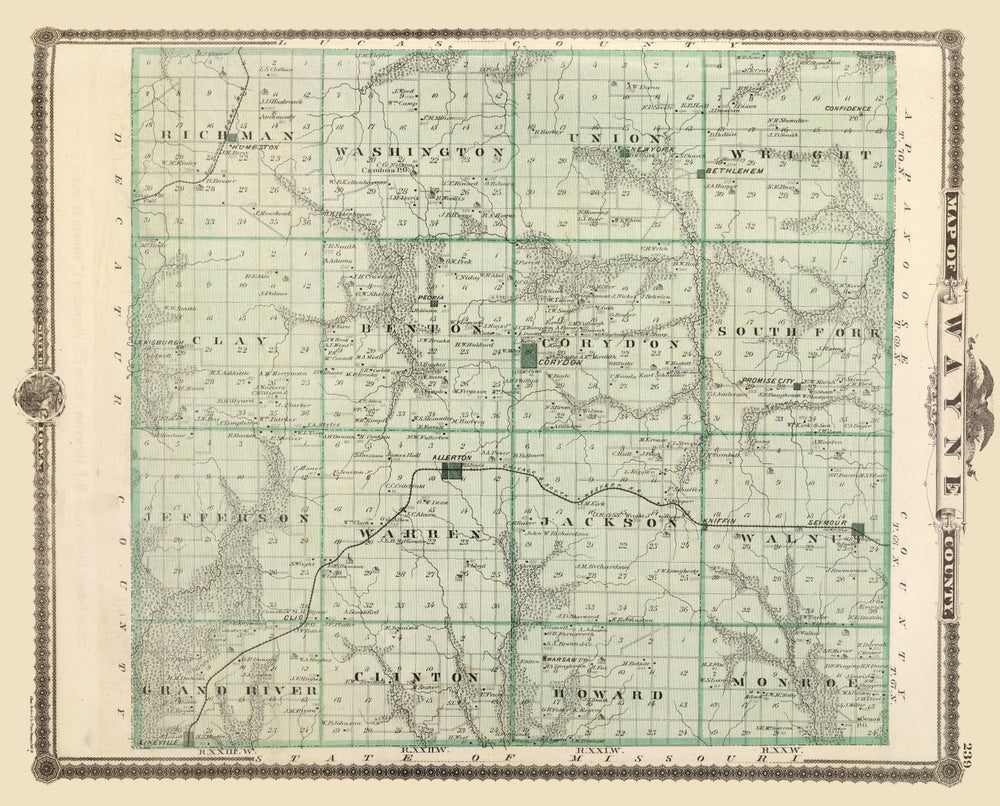 Vintage Map of Wayne County, Iowa 1875 print style example
