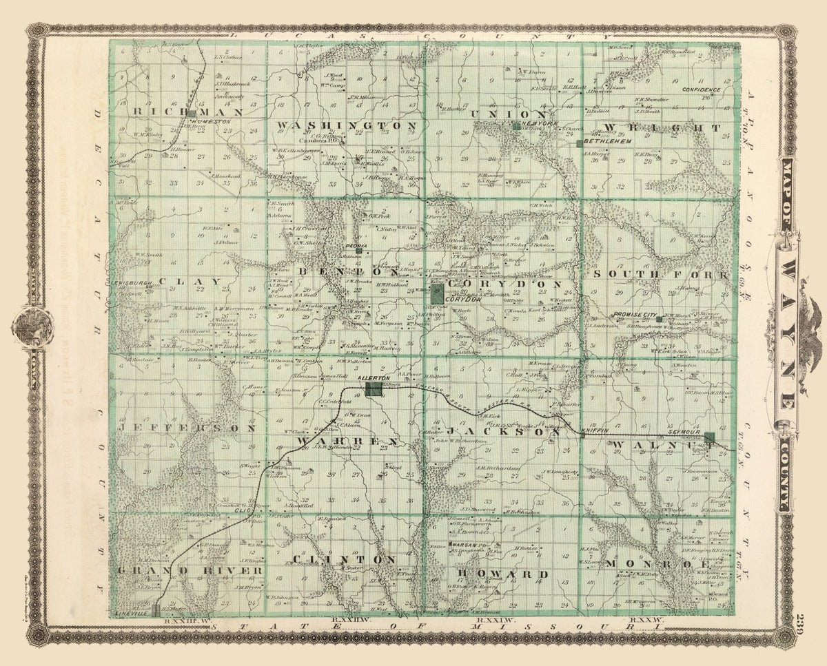 Preview of Vintage Map of Wayne County, Iowa 1875