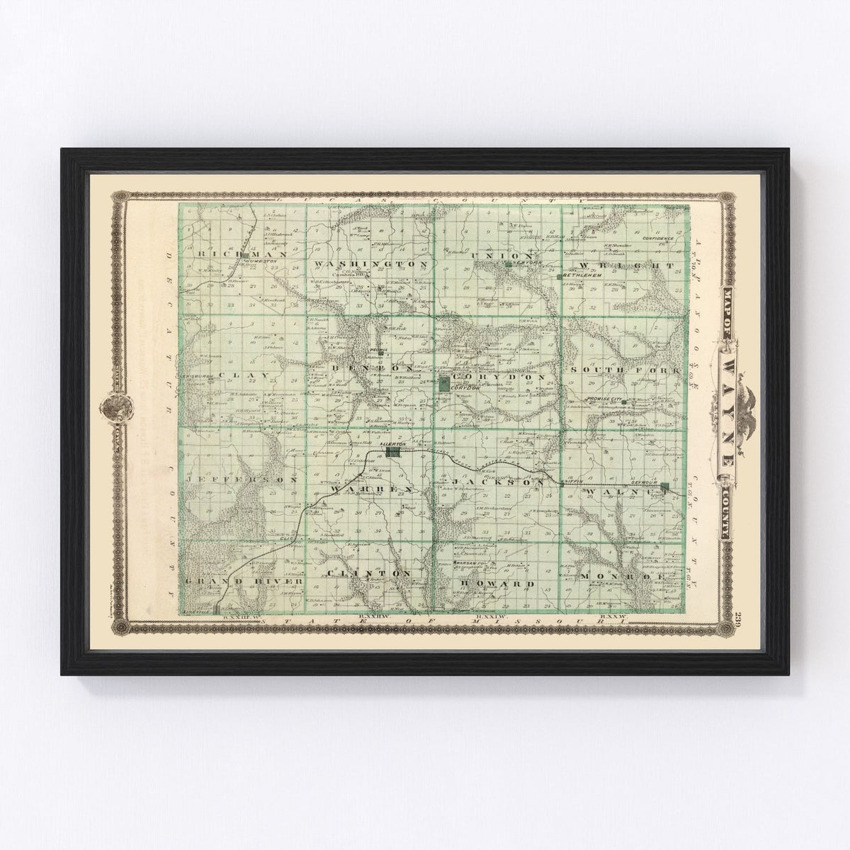Wayne County Vintage Map 1875
