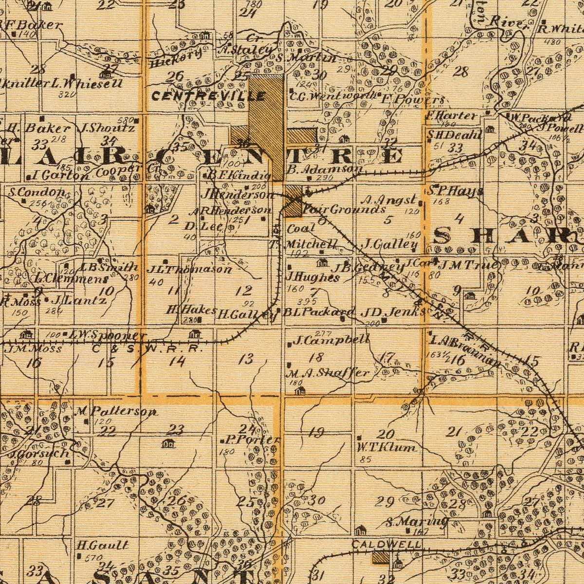 Restored historic details from the 1875 county map of Appanoose County, Iowa
