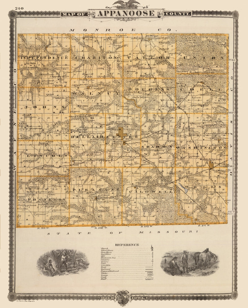 Size comparison using Vintage Map of Appanoose County, Iowa 1875