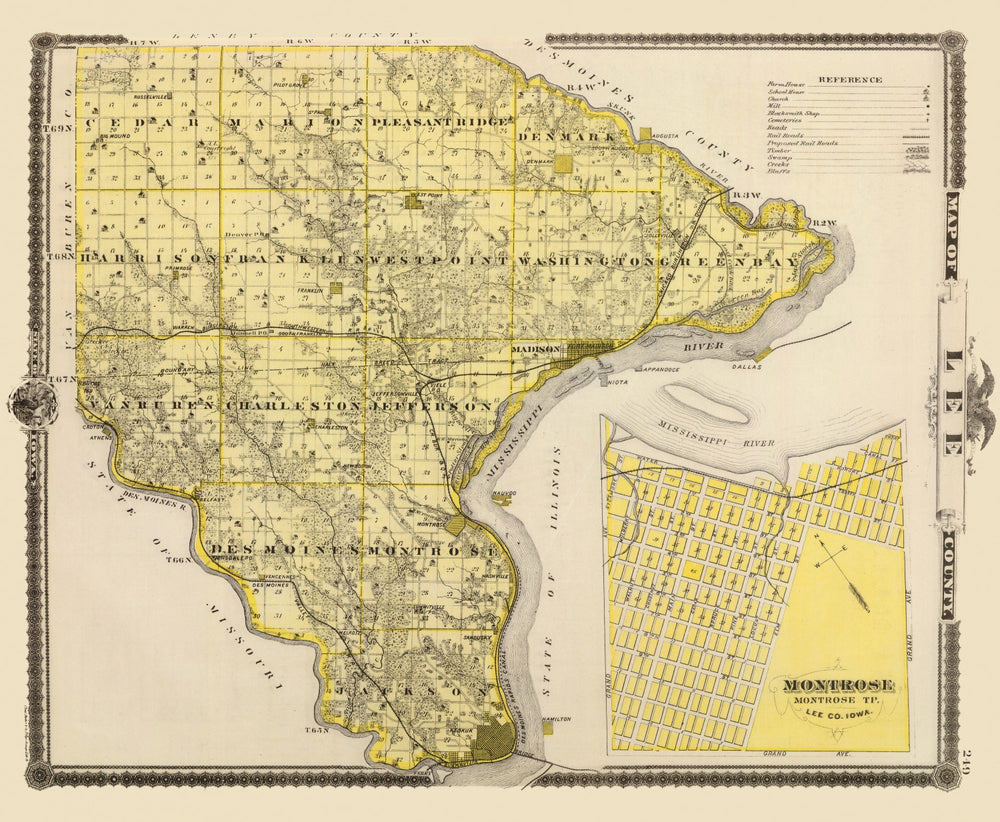 Vintage Map of Lee County, Iowa 1875 print style example