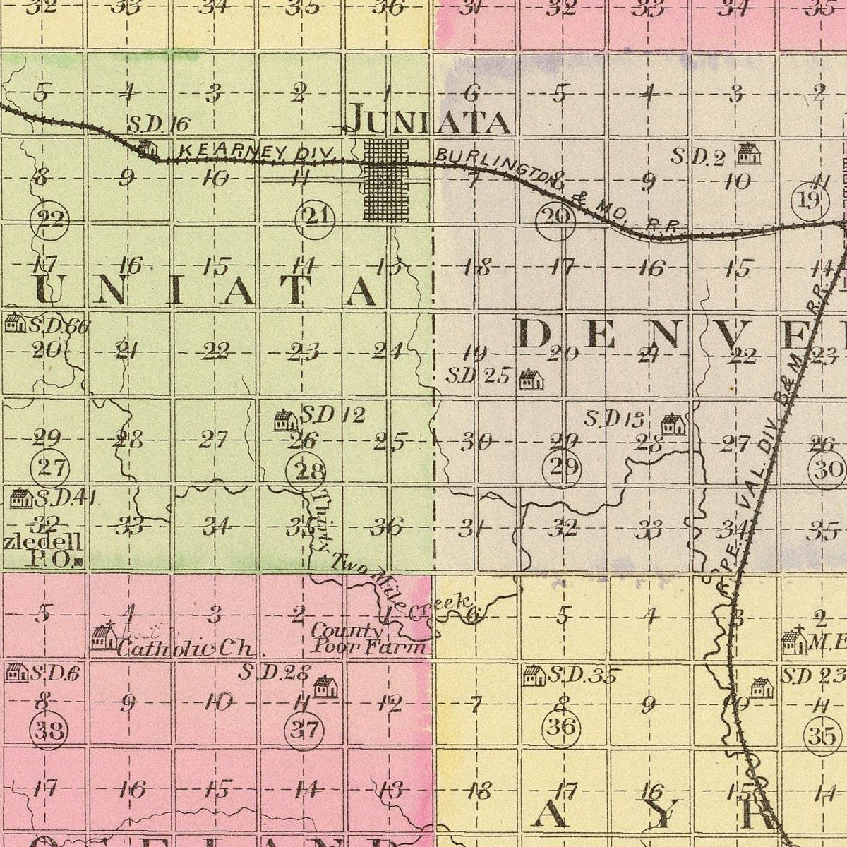 Restored historic details from the 1885 county map of Adams County, Nebraska
