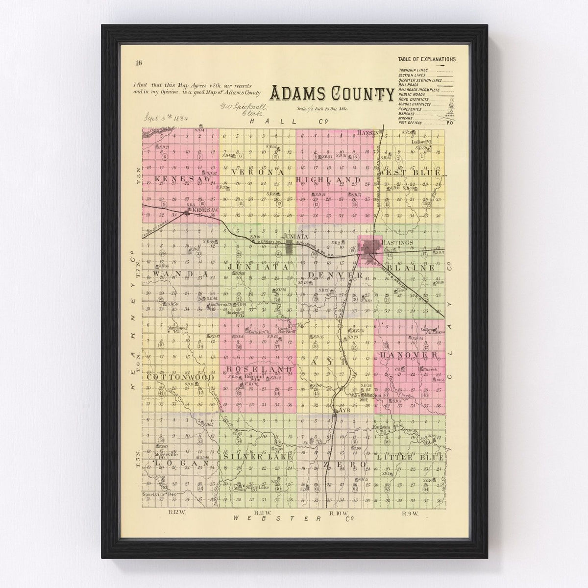 Adams County Vintage Map 1885
