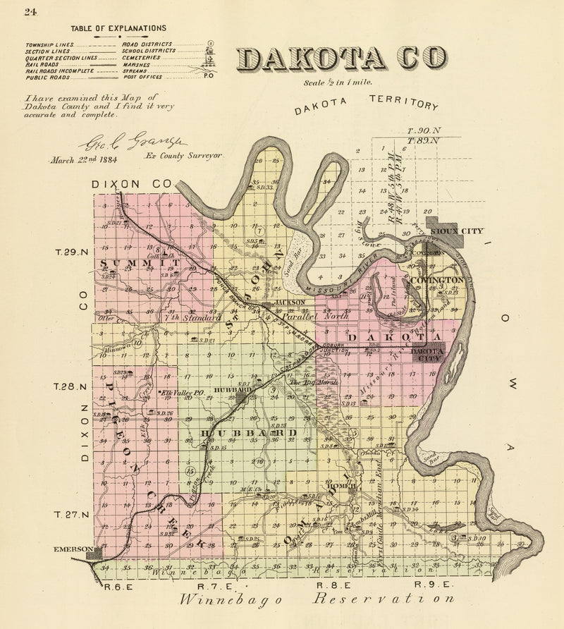 Size comparison using Vintage Map of Dakota County, Nebraska 1885