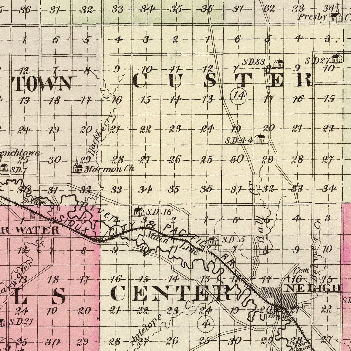Restored historic details from the 1885 county map of Antelope County, Nebraska