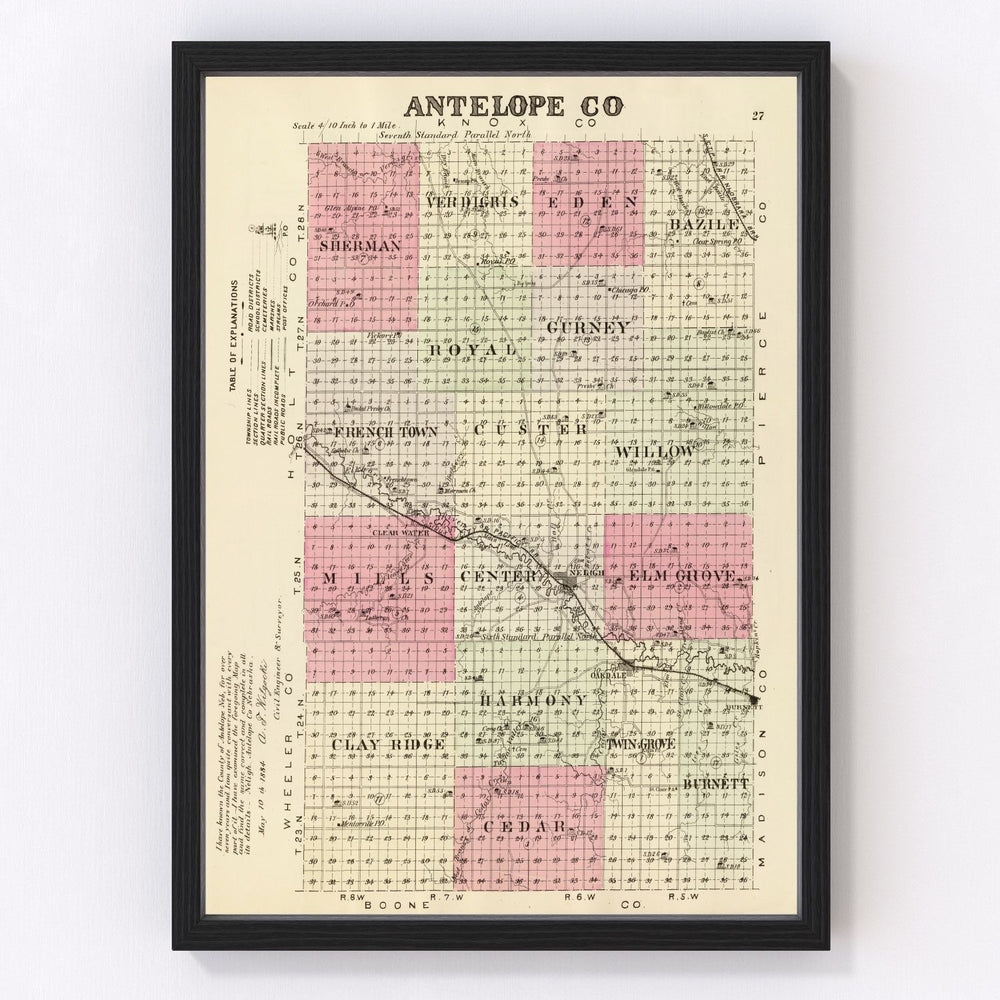 Antelope County Vintage Map 1885