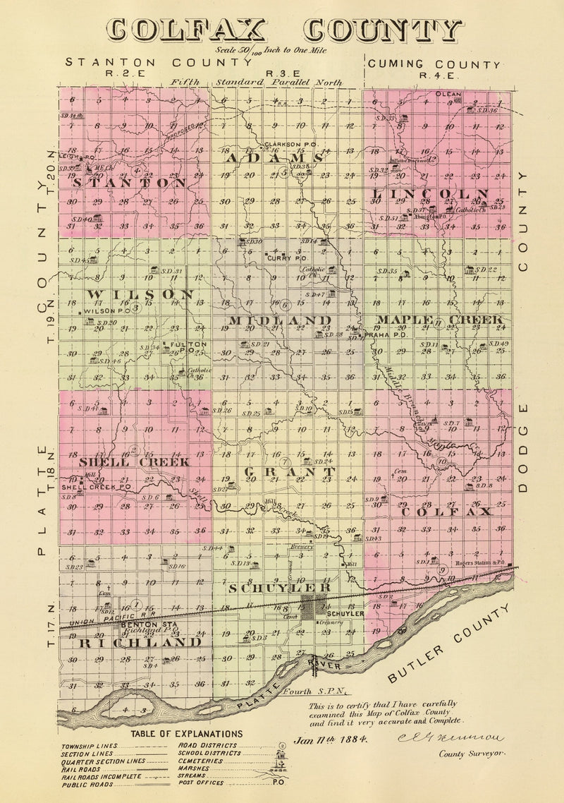 Size comparison using Vintage Map of Golfax County, Nebraska 1885