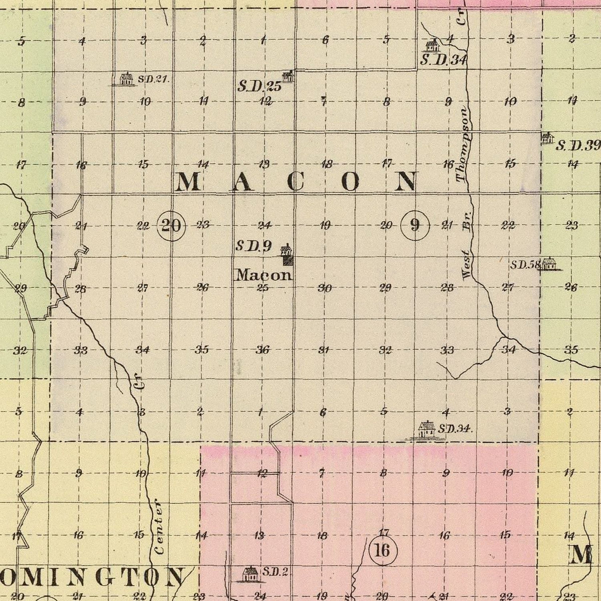 Restored historic details from the 1885 county map of Franklin County, Nebraska