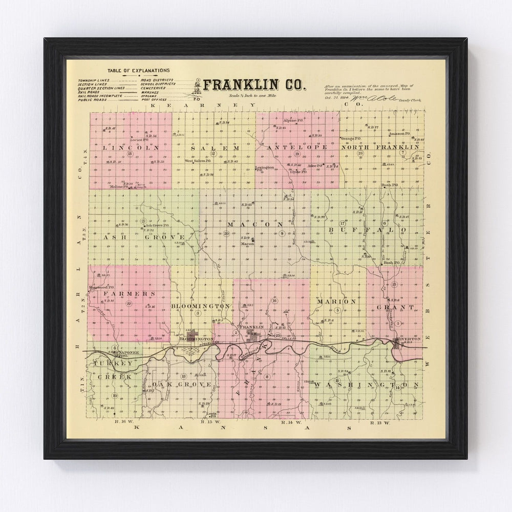 Franklin County Vintage Map 1885