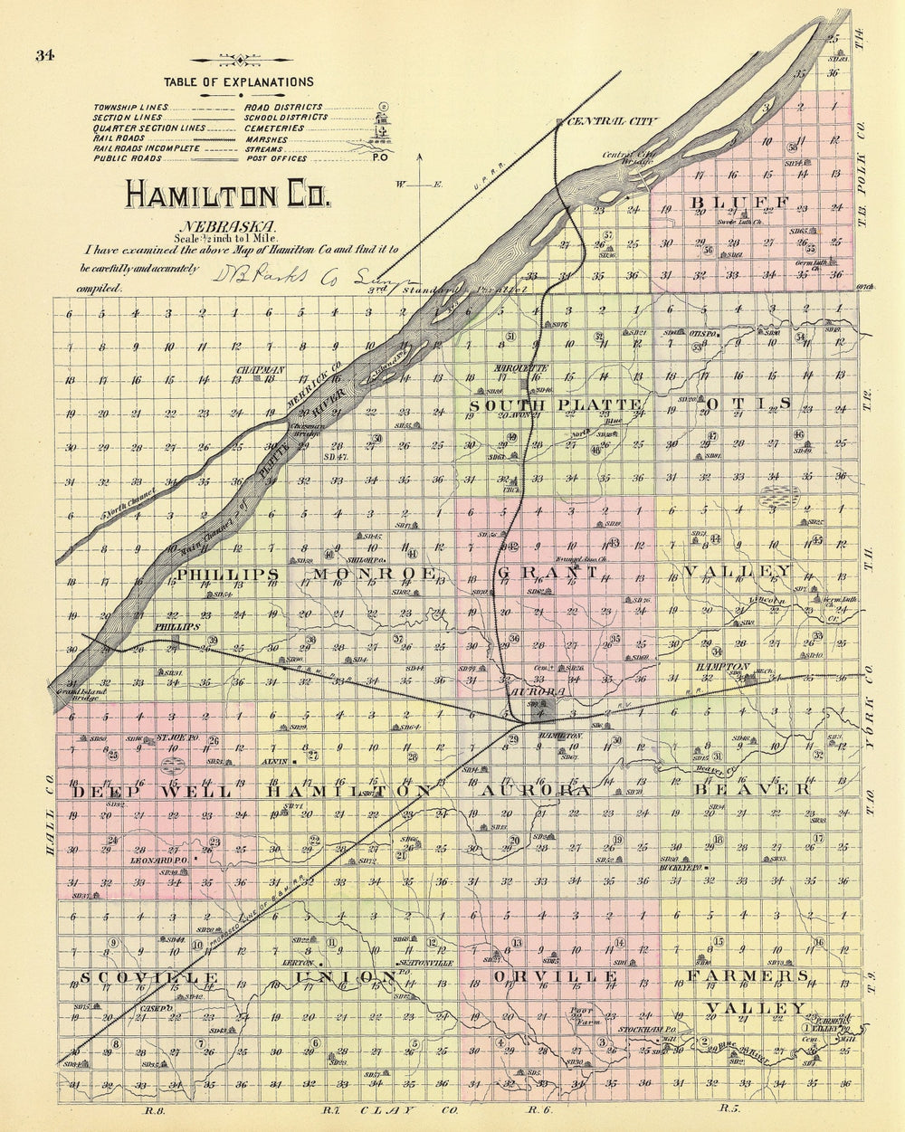 Vintage Map of Hamilton County, Nebraska 1885 print style example