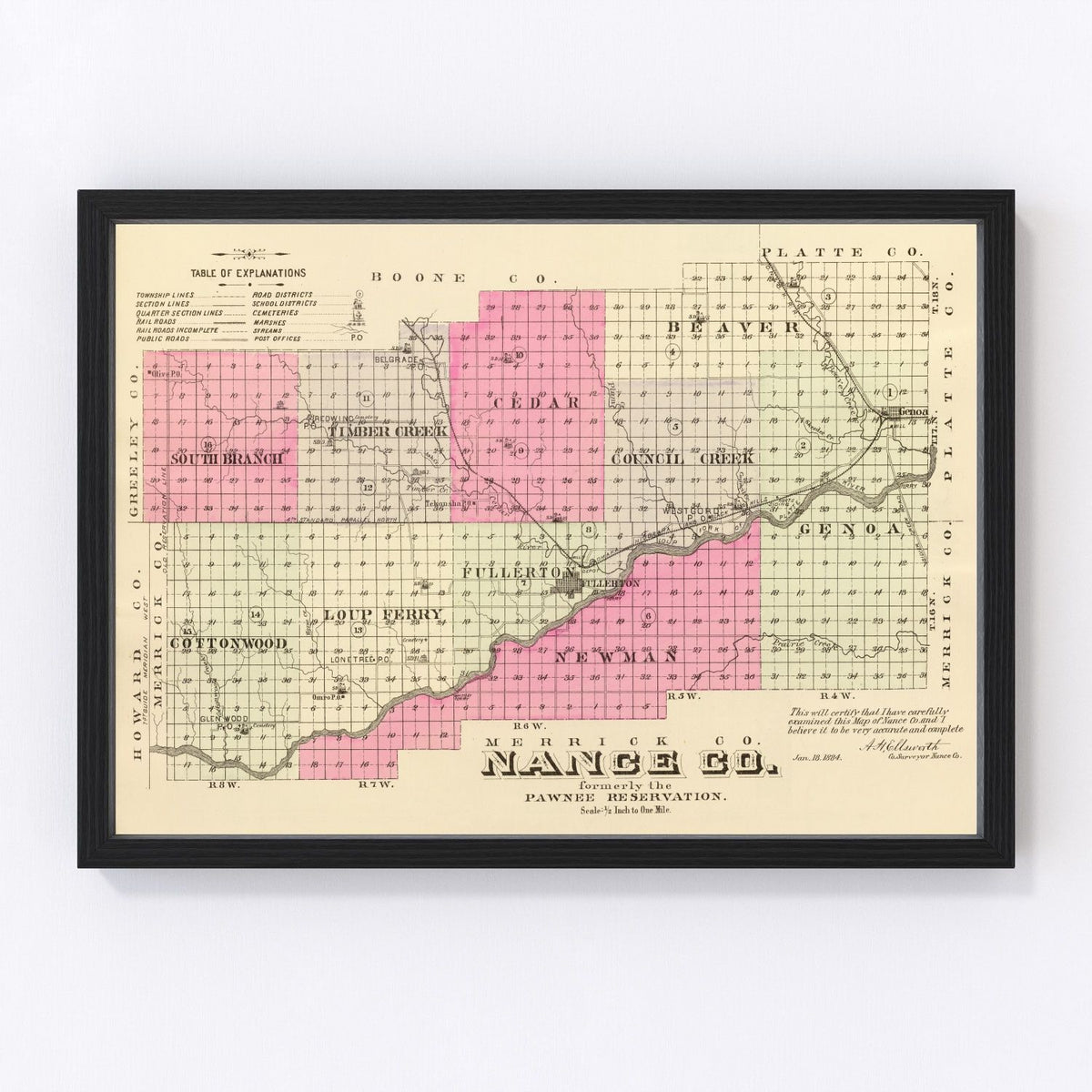 Nance County Vintage Map 1885