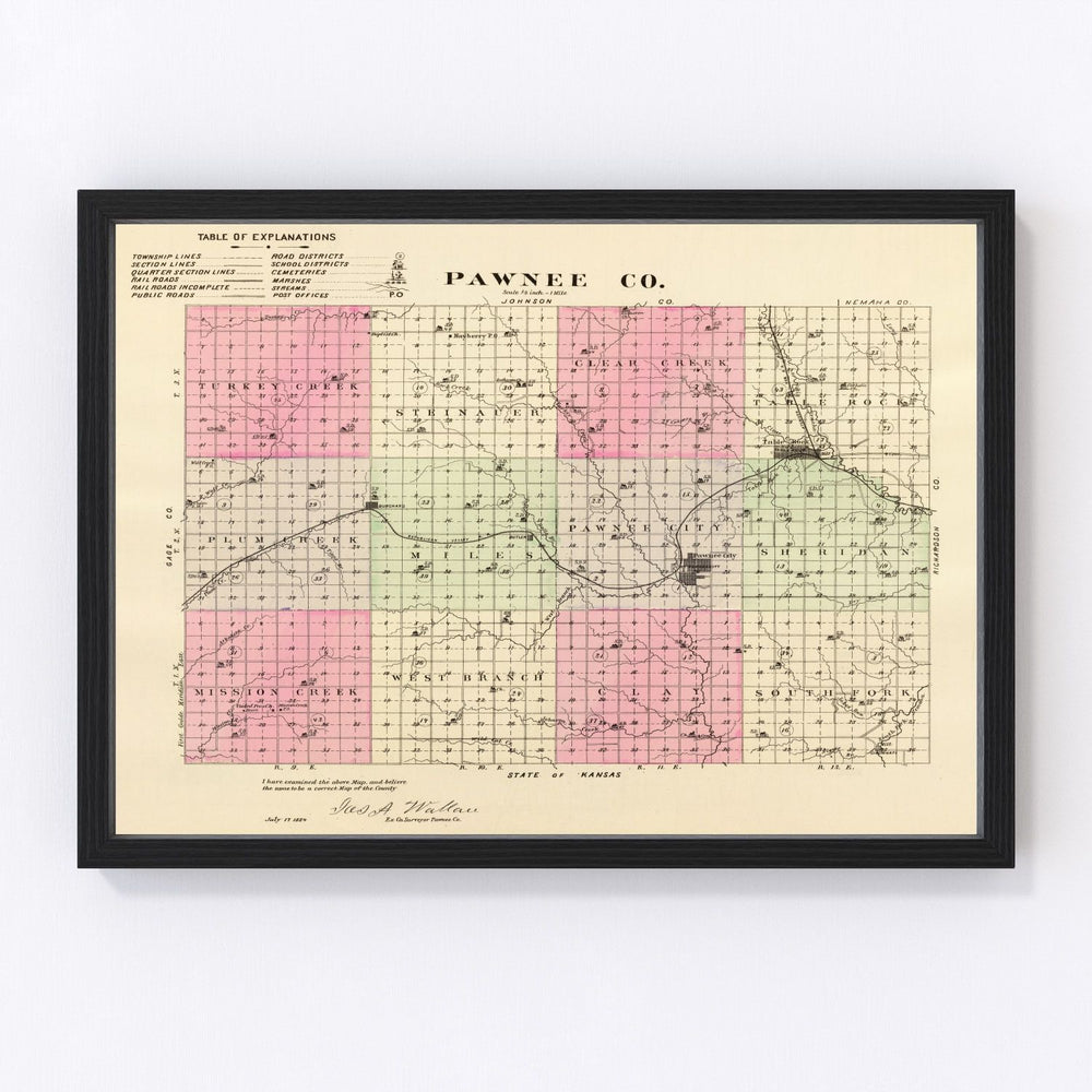 Pawnee County Vintage Map 1885