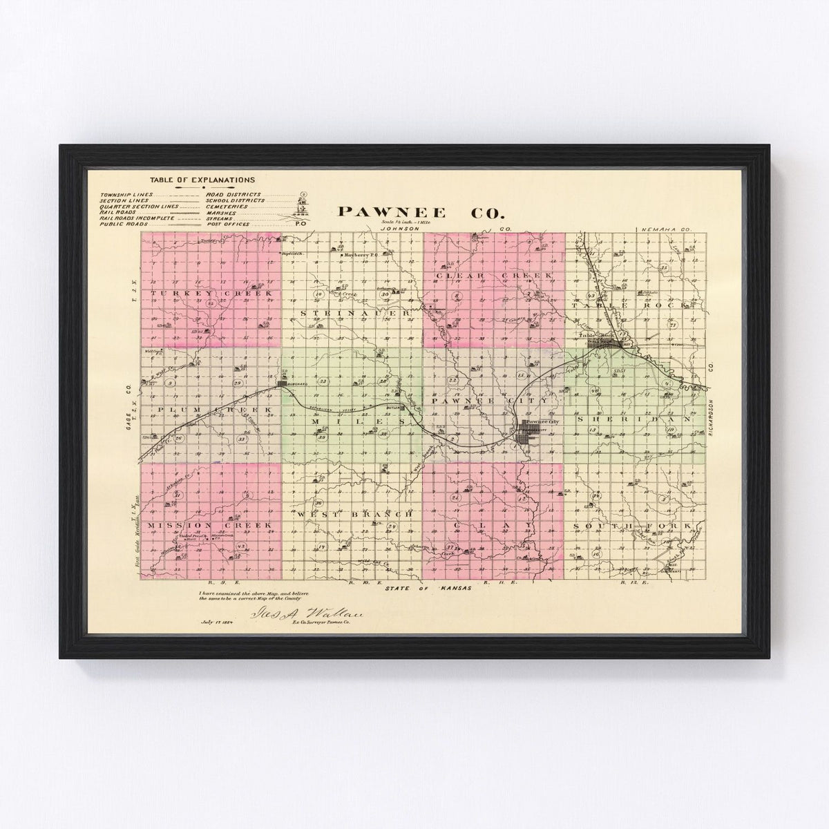 Pawnee County Vintage Map 1885