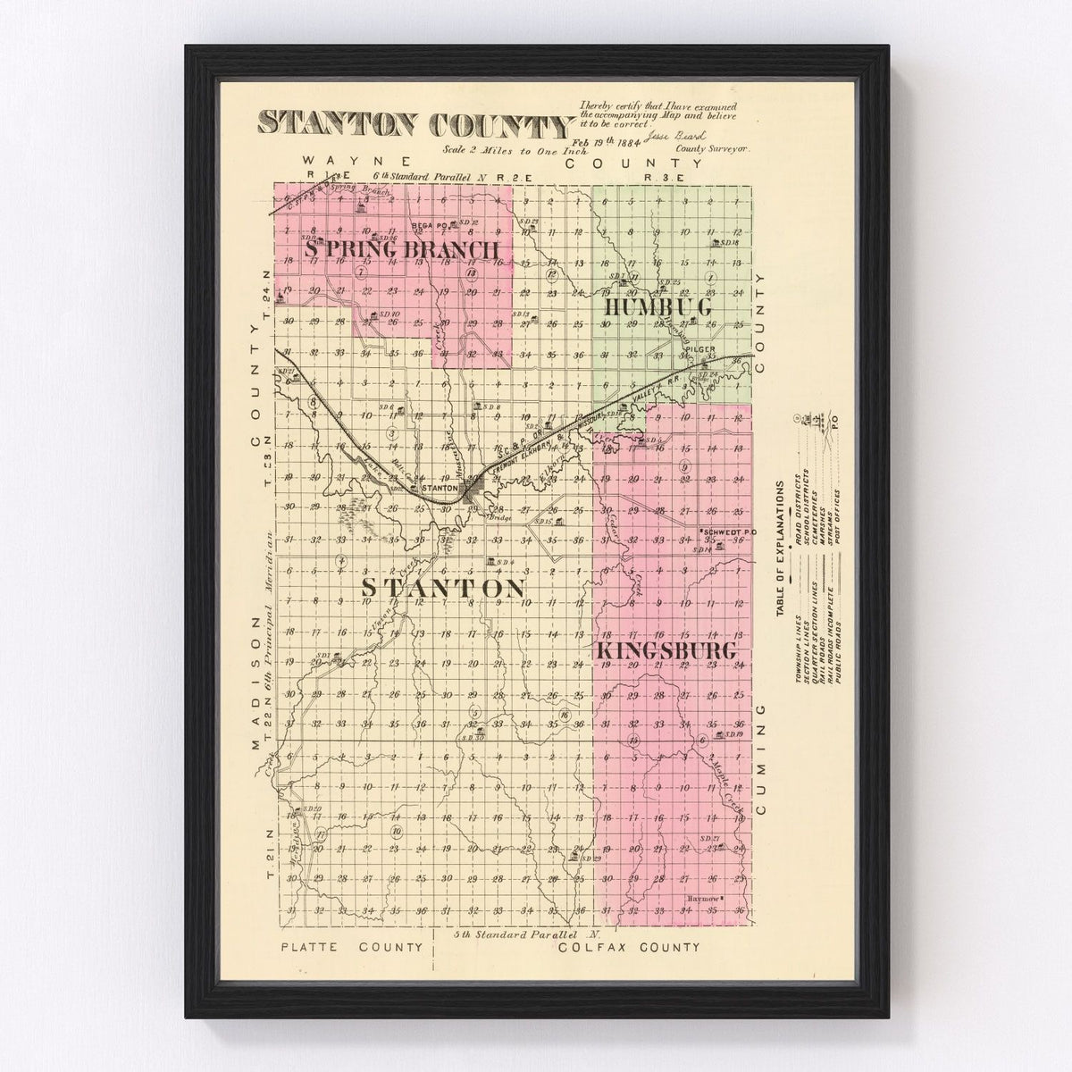 Stanton County Vintage Map 1885