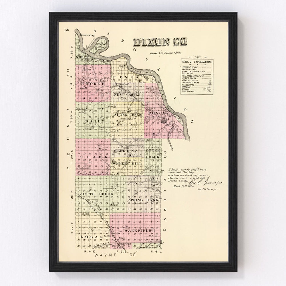 Dixon County Vintage Map 1885