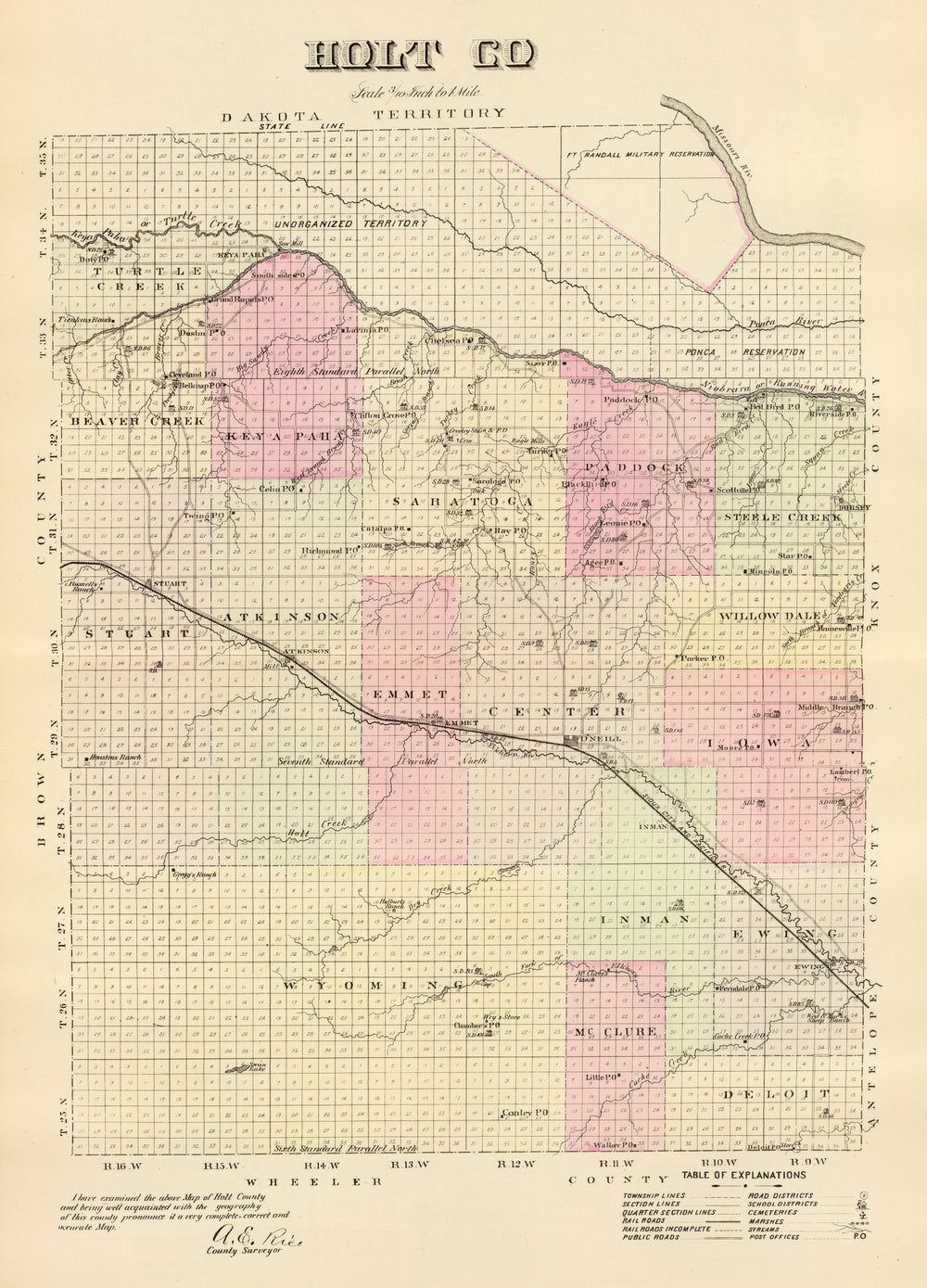 Vintage Map of Holt County, Nebraska 1885 print style example