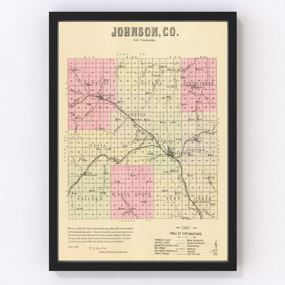 Johnson County Vintage Map 1885