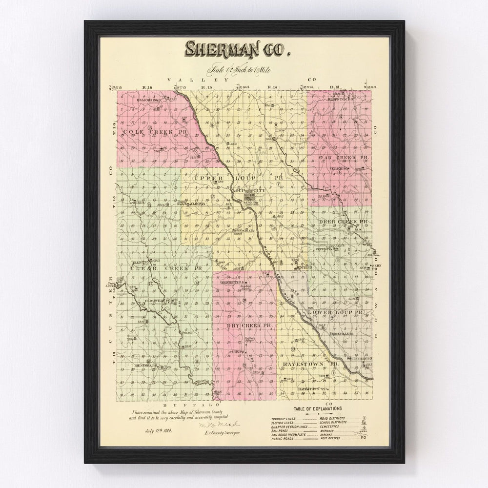 Sherman County Vintage Map 1885