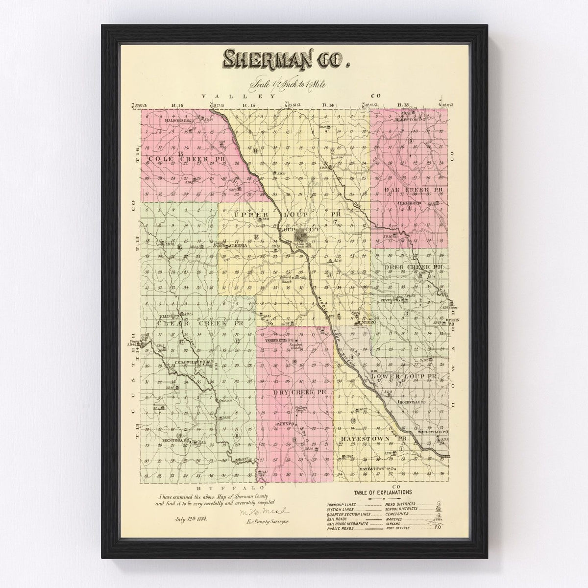 Sherman County Vintage Map 1885