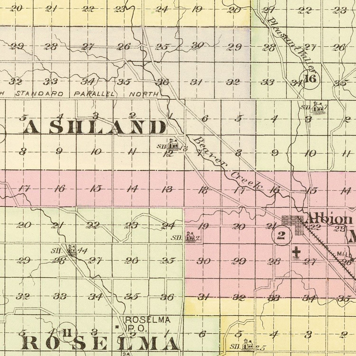 Restored historic details from the 1885 county map of Boone County, Nebraska