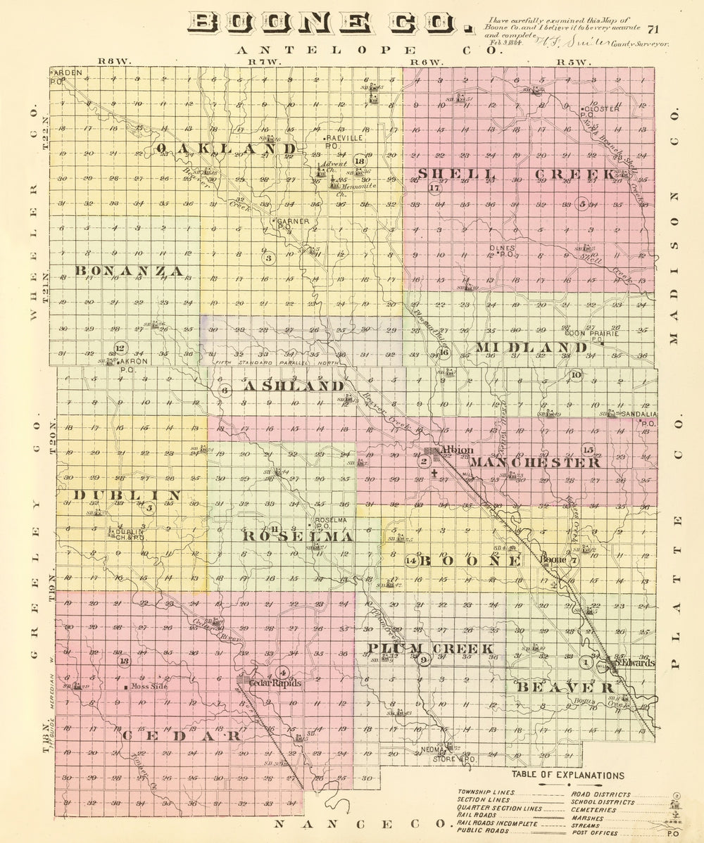 Vintage Map of Boone County, Nebraska 1885 print style example