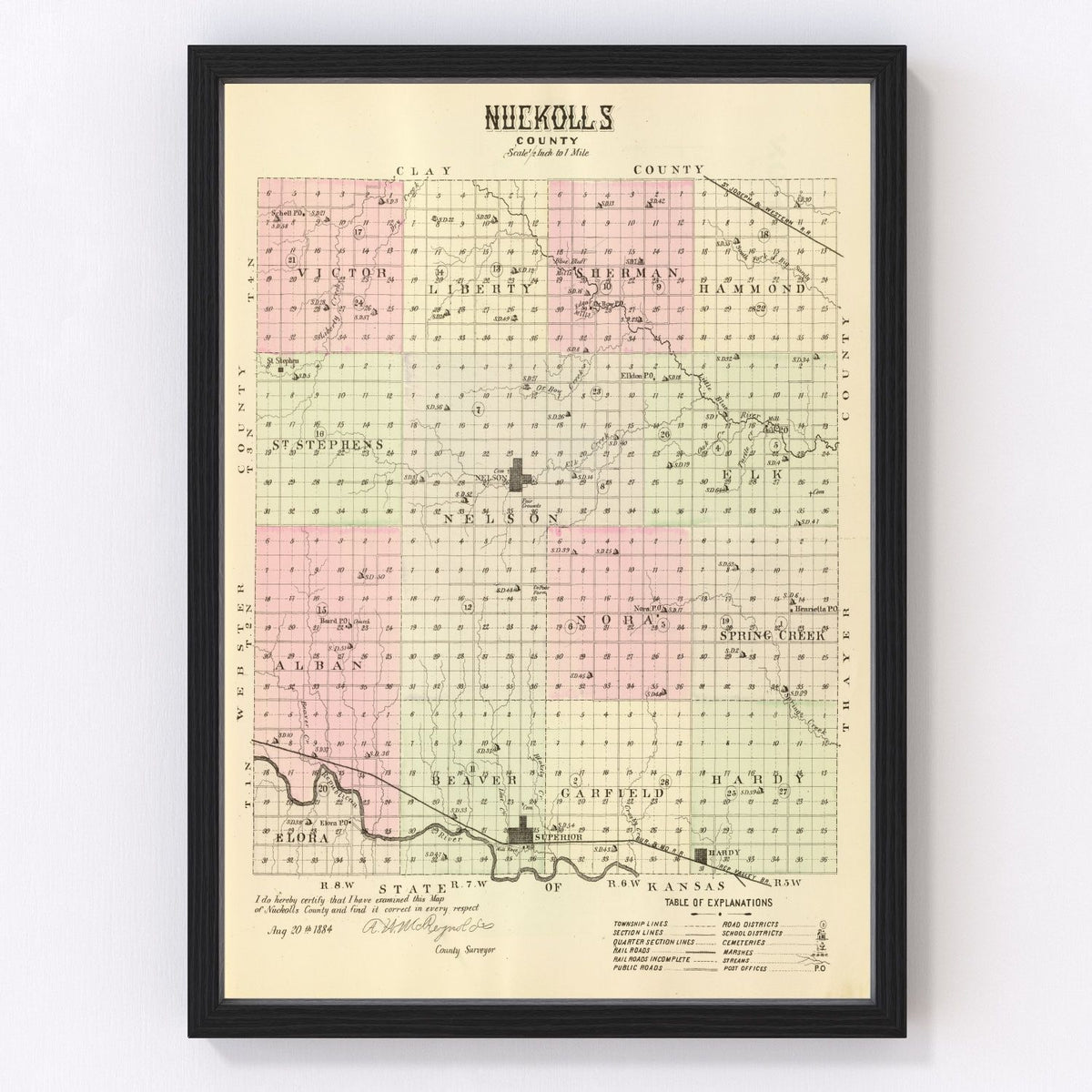 Nuckolls County Vintage Map 1885