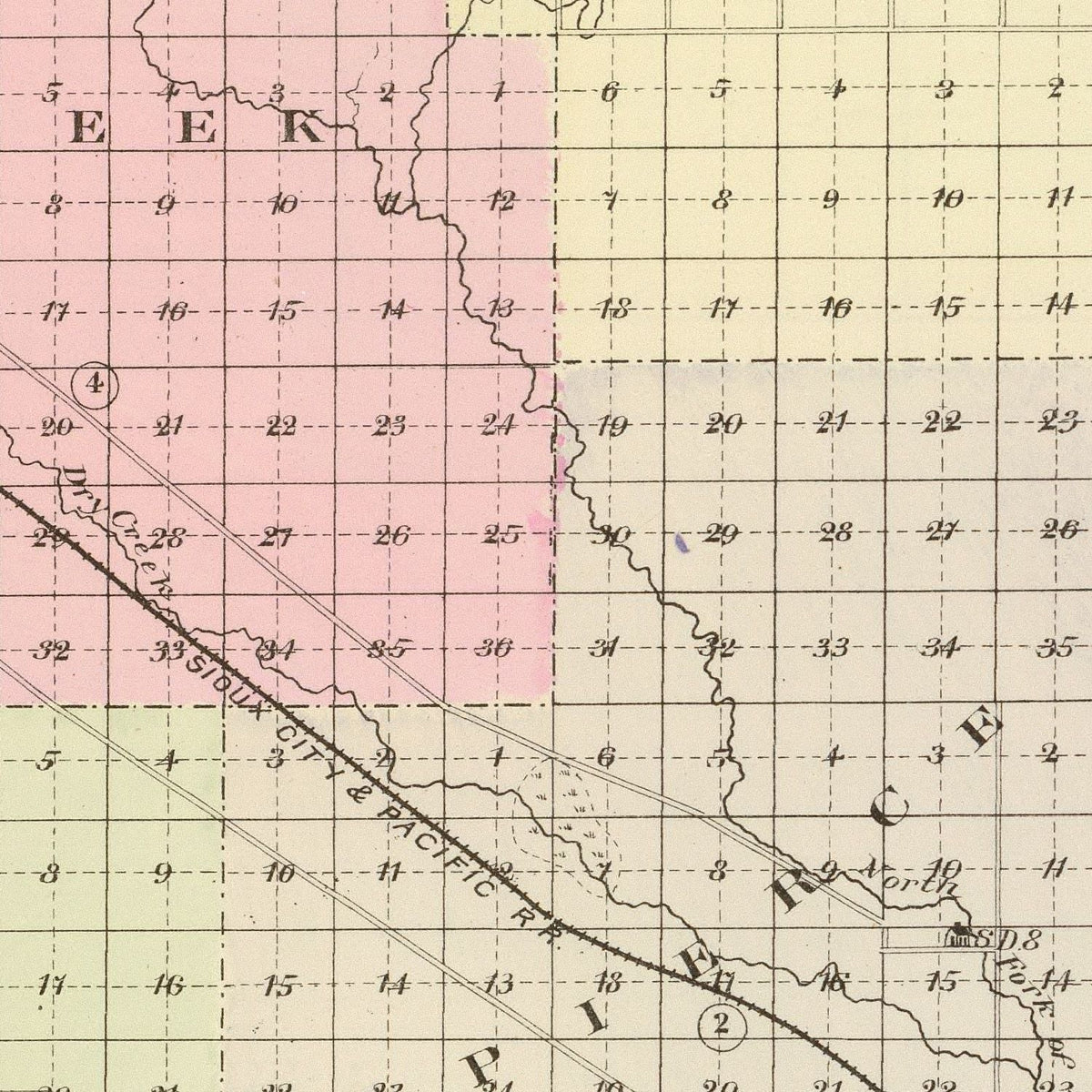 Restored historic details from the 1885 county map of Pierce County, Nebraska