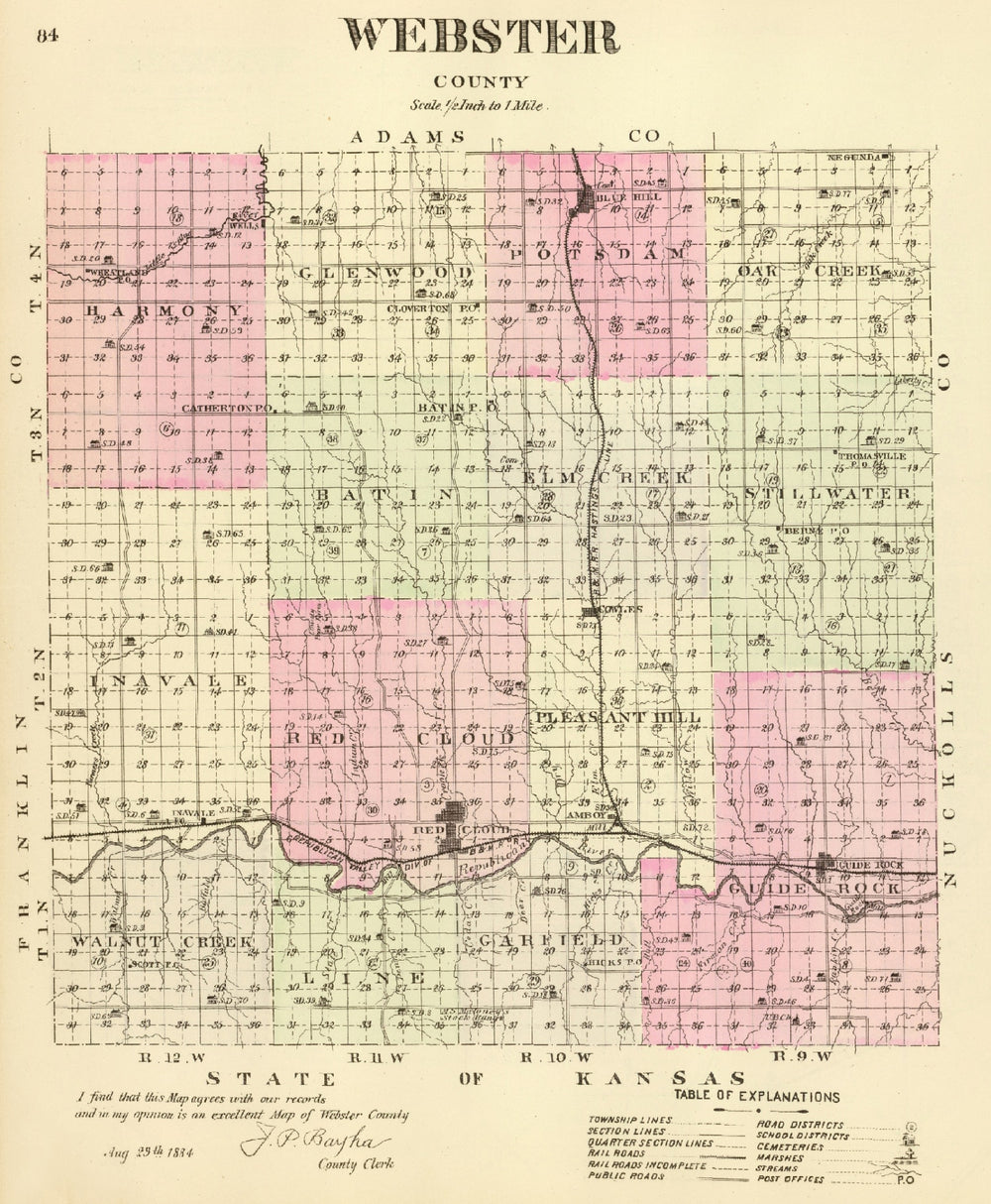 Vintage Map of Webster County, Nebraska 1885 print style example