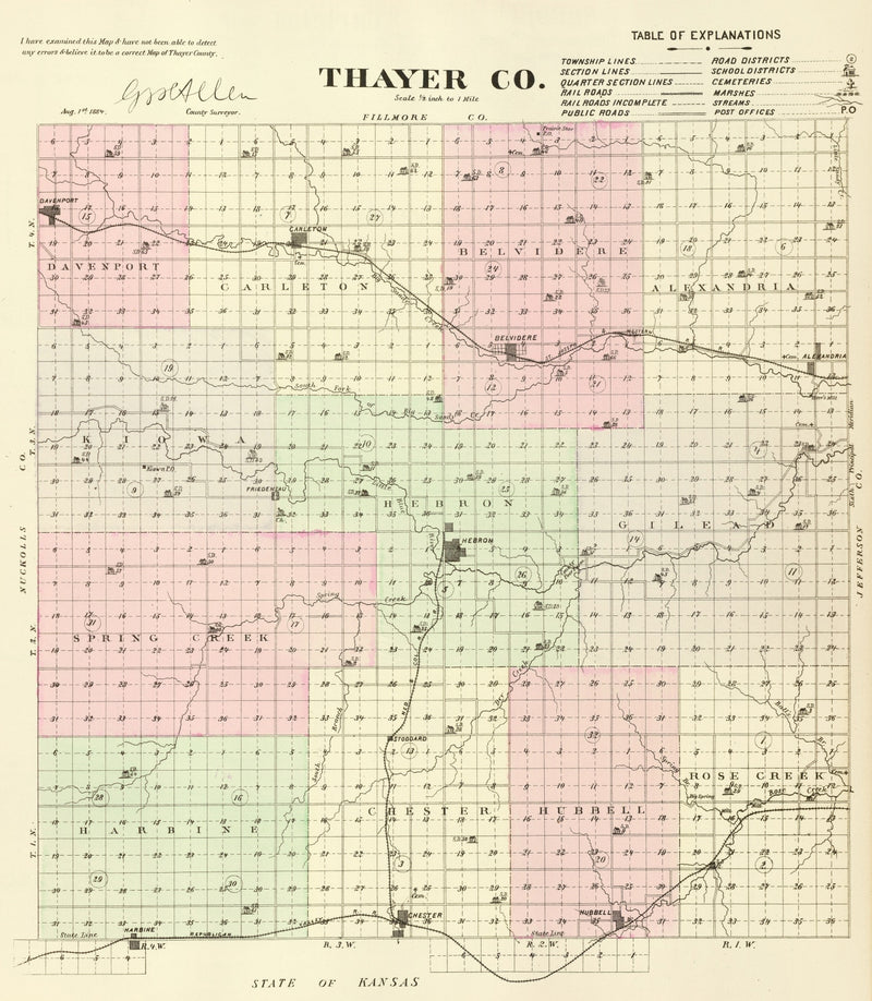 Size comparison using Vintage Map of Thayer County, Nebraska 1885