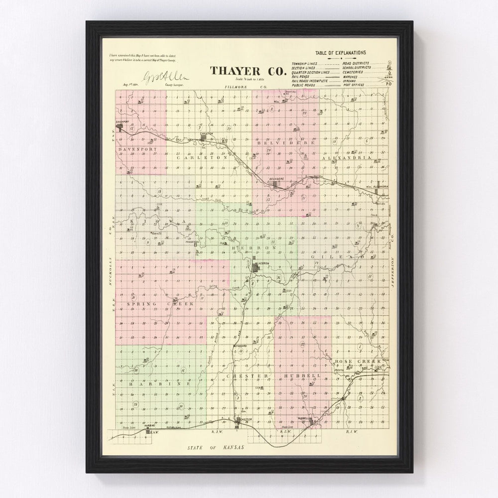 Thayer County Vintage Map 1885