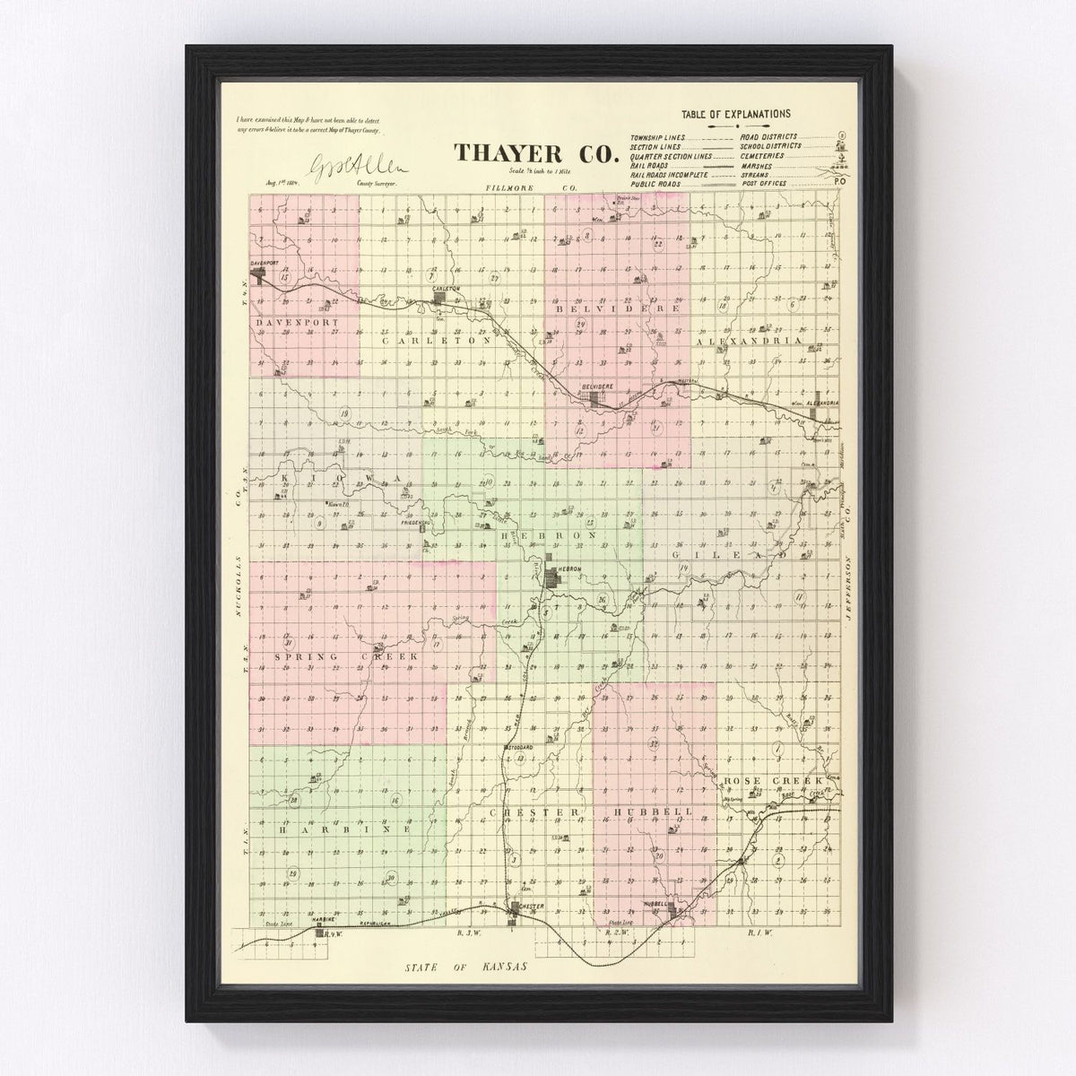 Thayer County Vintage Map 1885