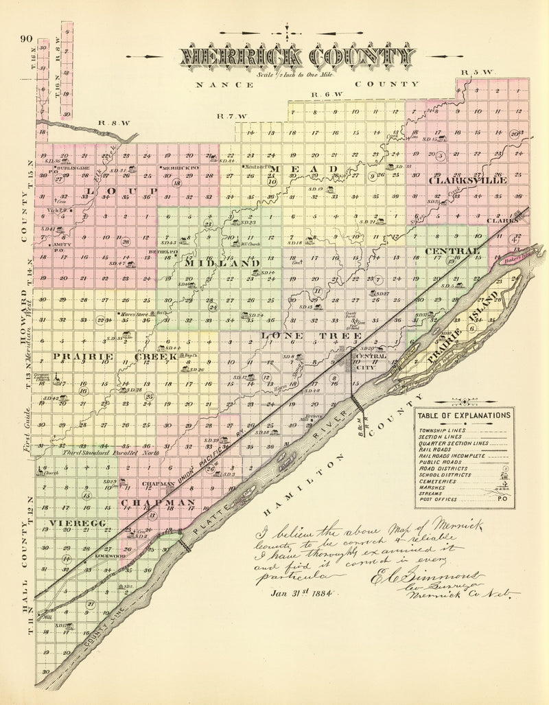 Size comparison using Vintage Map of Merrick County, Nebraska 1885