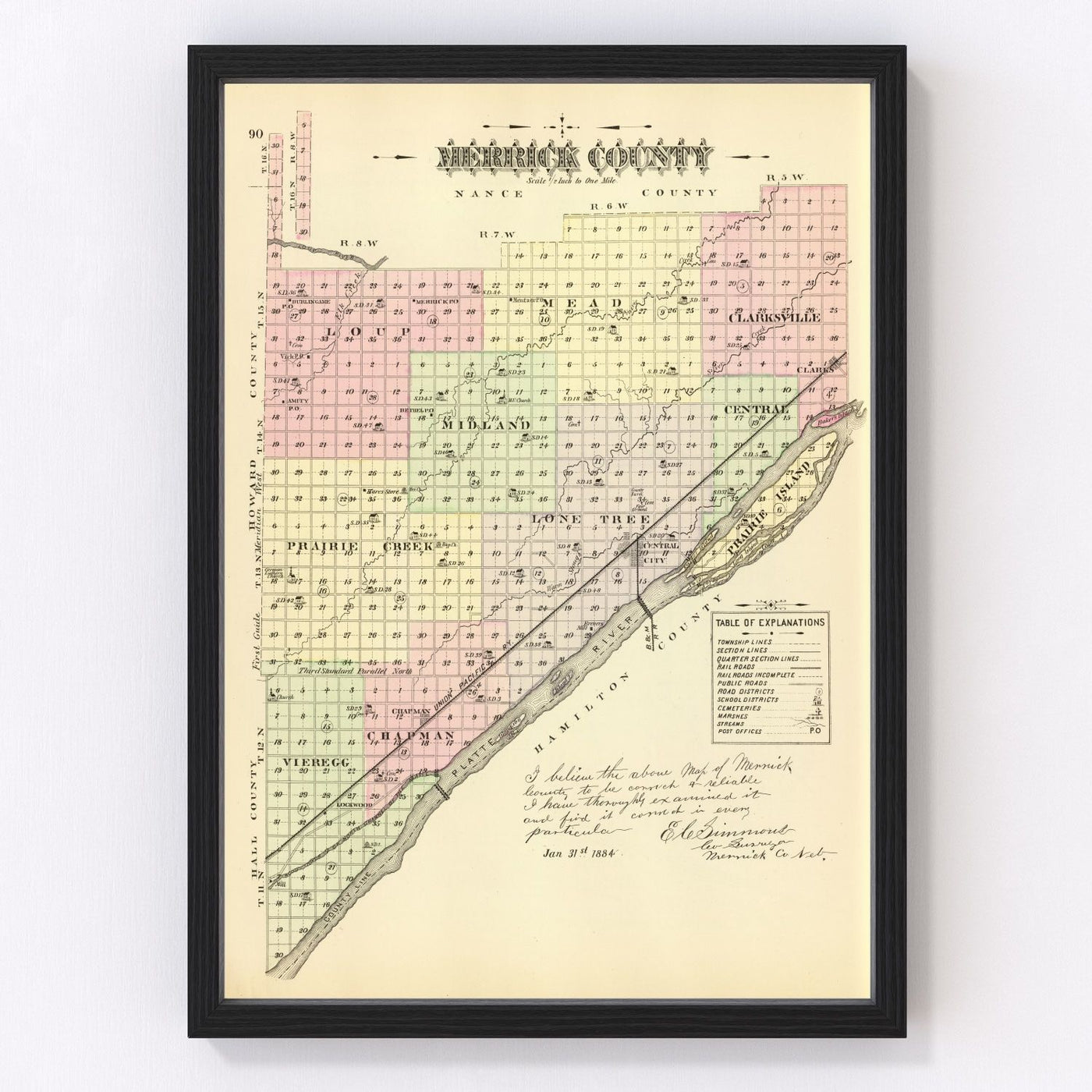 Merrick County Vintage Map 1885