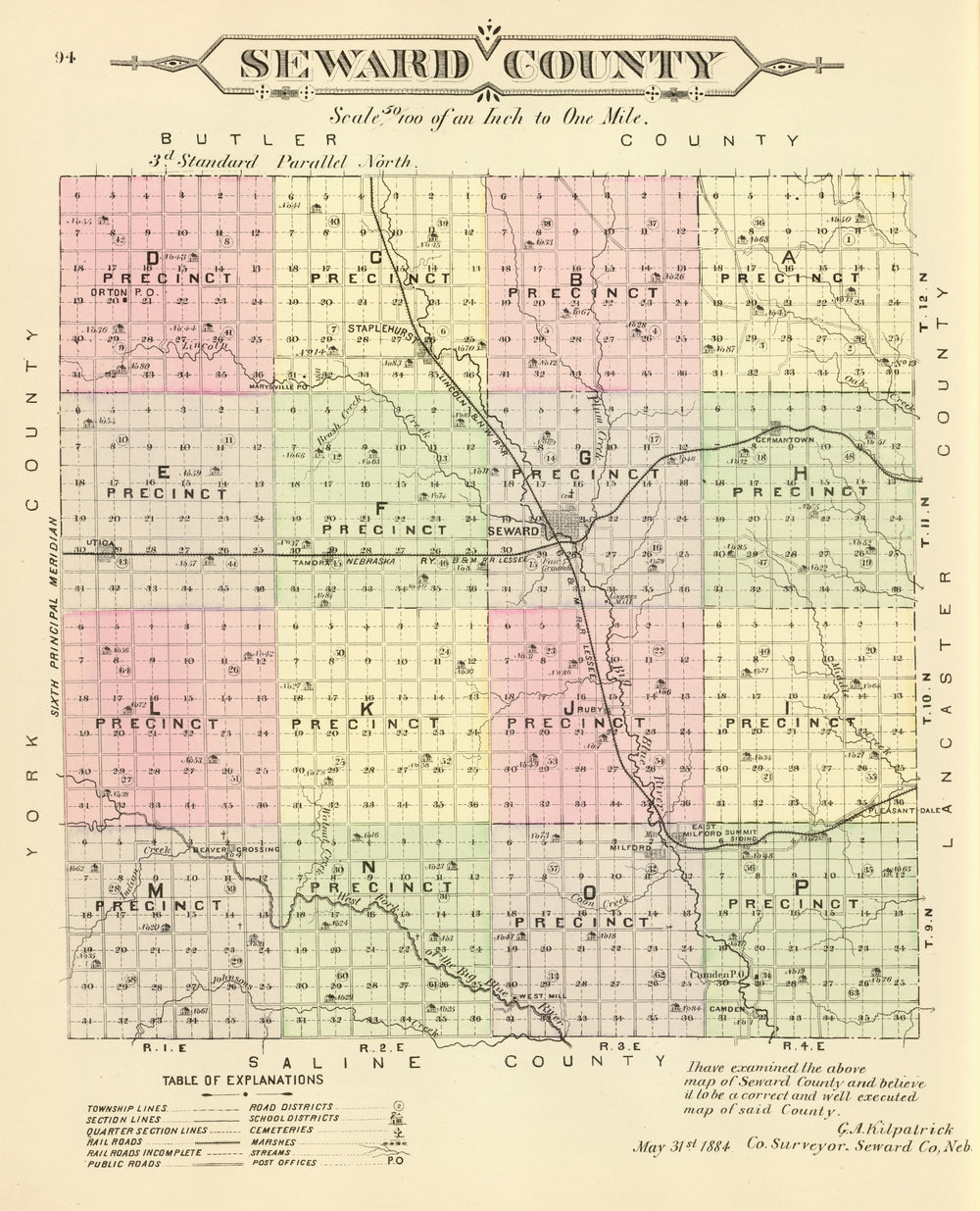 Vintage Map of Seward County, Nebraska 1885 print style example