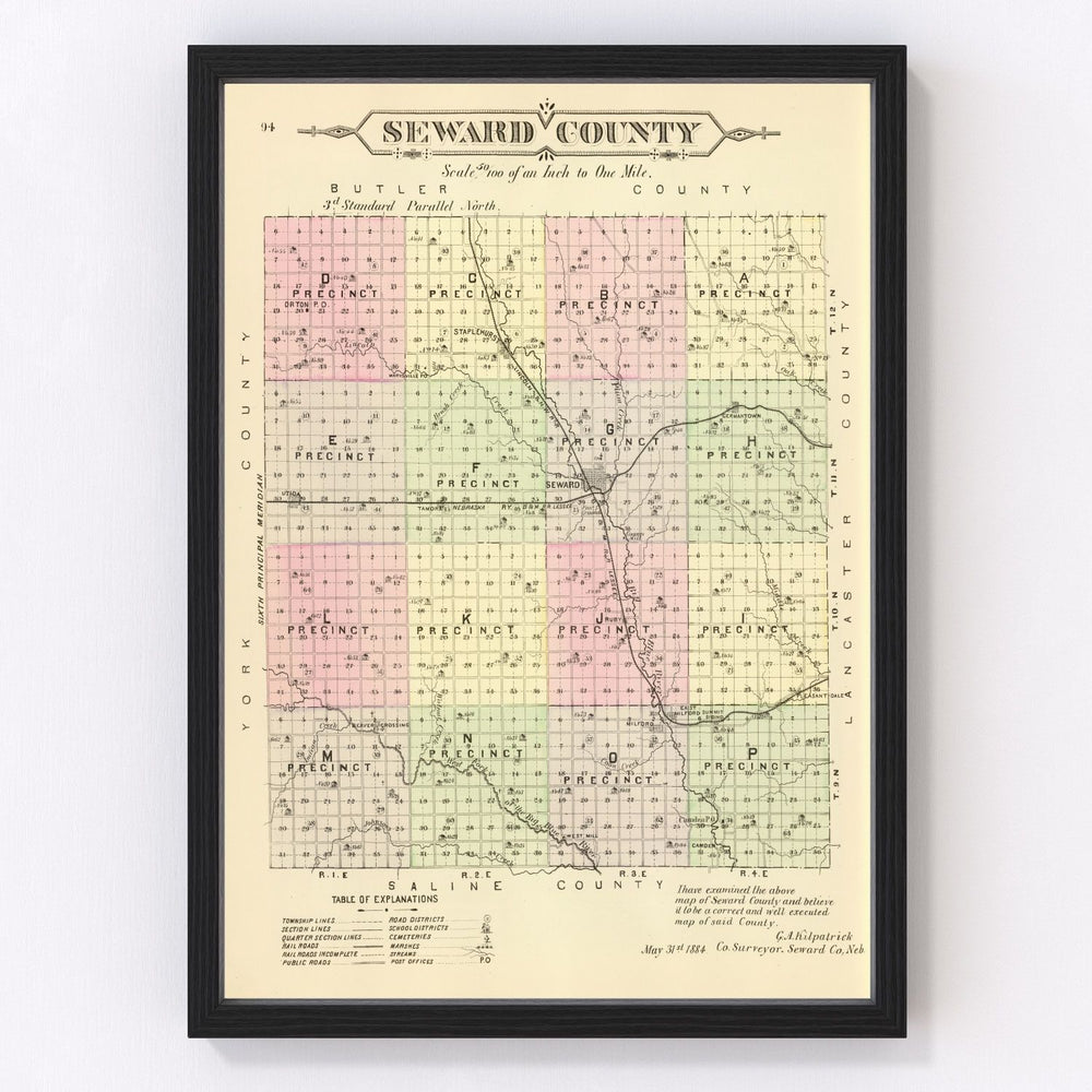 Seward County Vintage Map 1885