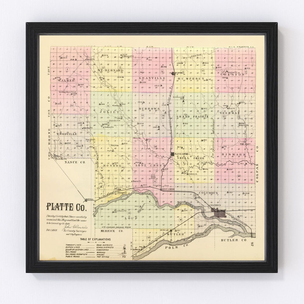 Platte County Vintage Map 1885