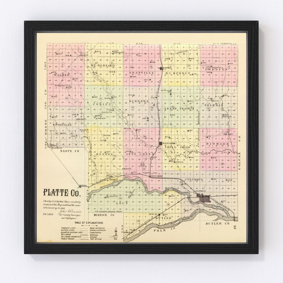 Platte County Vintage Map 1885