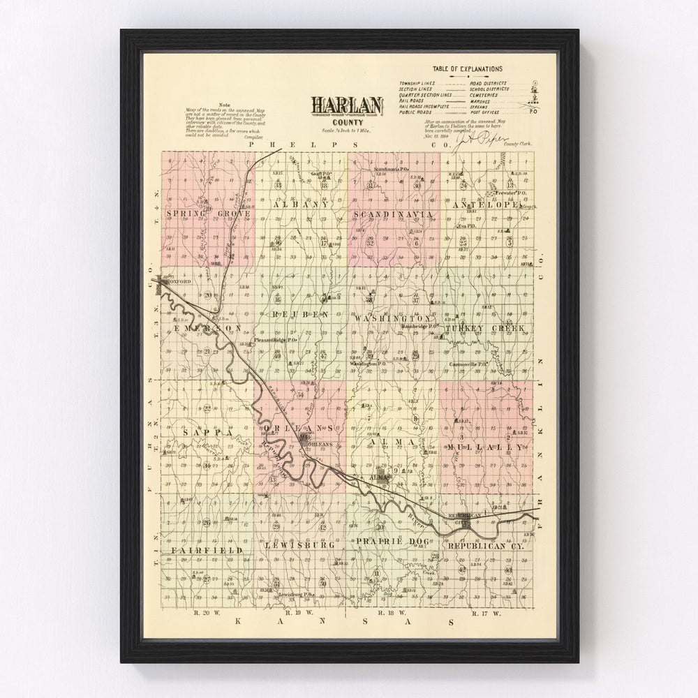 Harlan County Vintage Map 1885