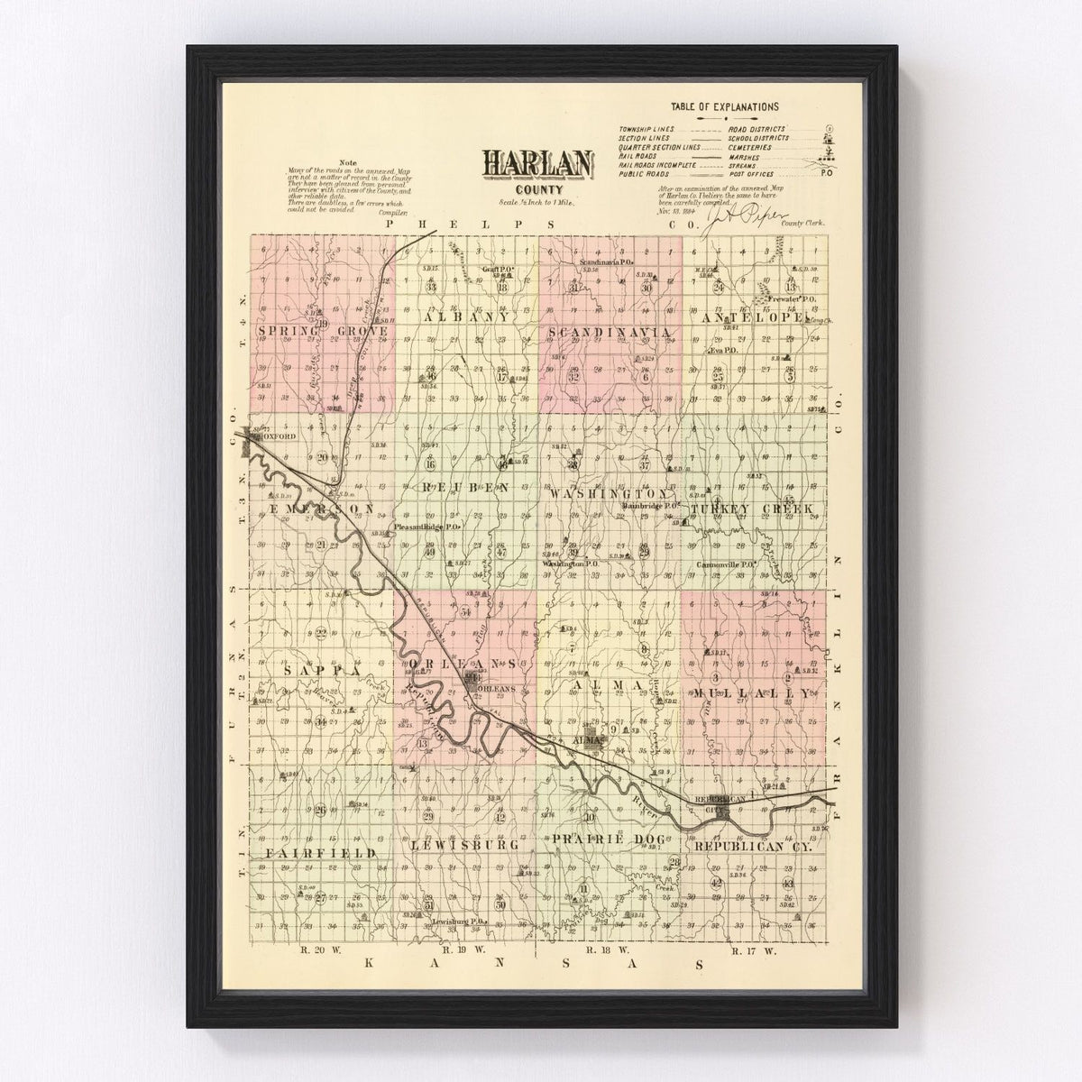 Harlan County Vintage Map 1885