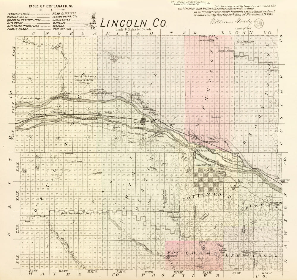 Vintage Map of Lincoln County, Nebraska 1885 print style example