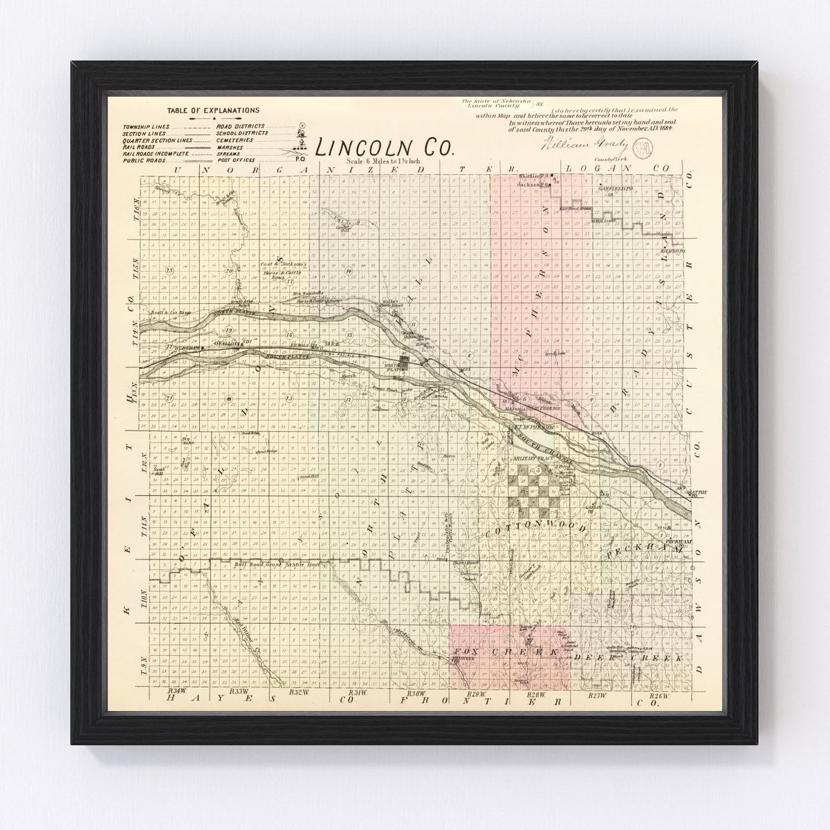 Lincoln County Vintage Map 1885