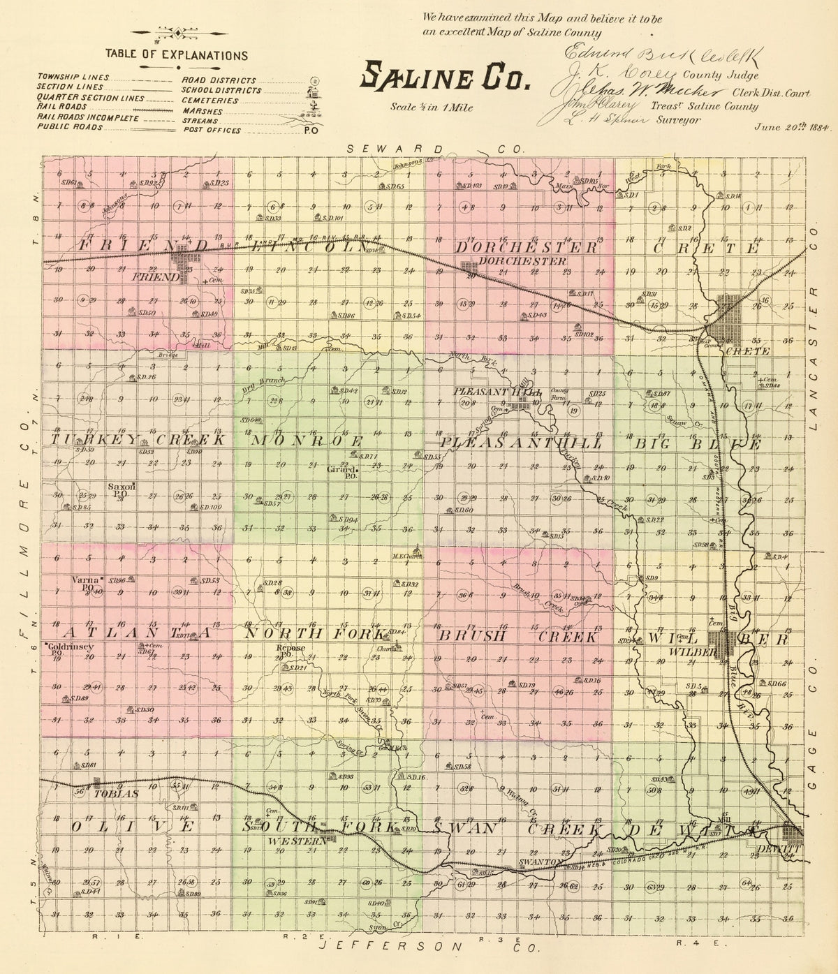 Preview of Vintage Map of Saline County, Nebraska 1885