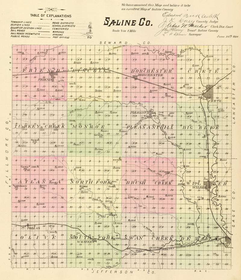 Size comparison using Vintage Map of Saline County, Nebraska 1885