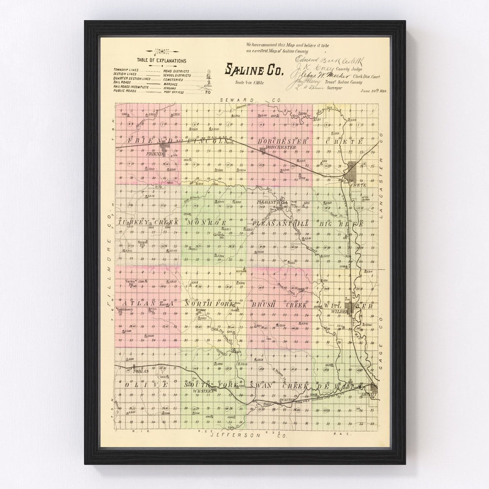 Saline County Vintage Map 1885