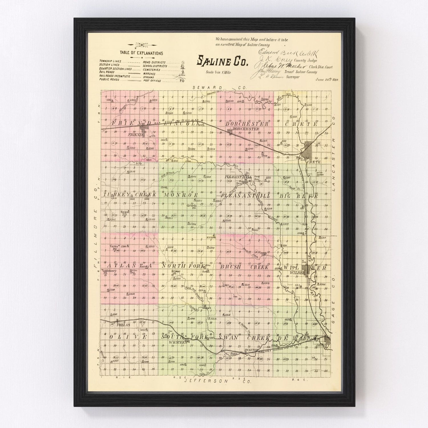 Saline County Vintage Map 1885