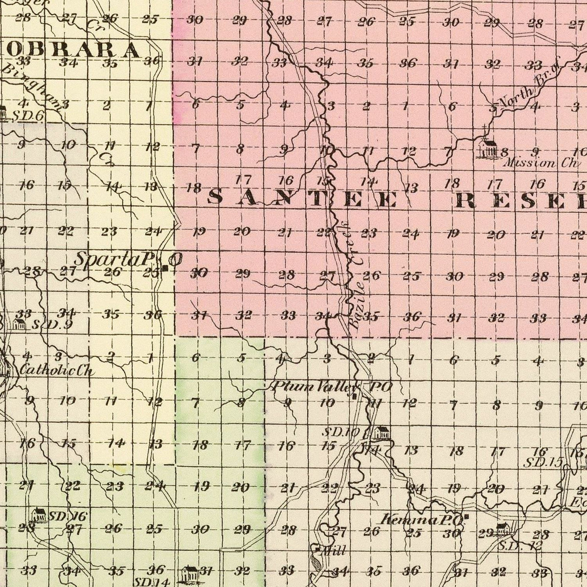 Restored historic details from the 1885 county map of Knox County, Nebraska