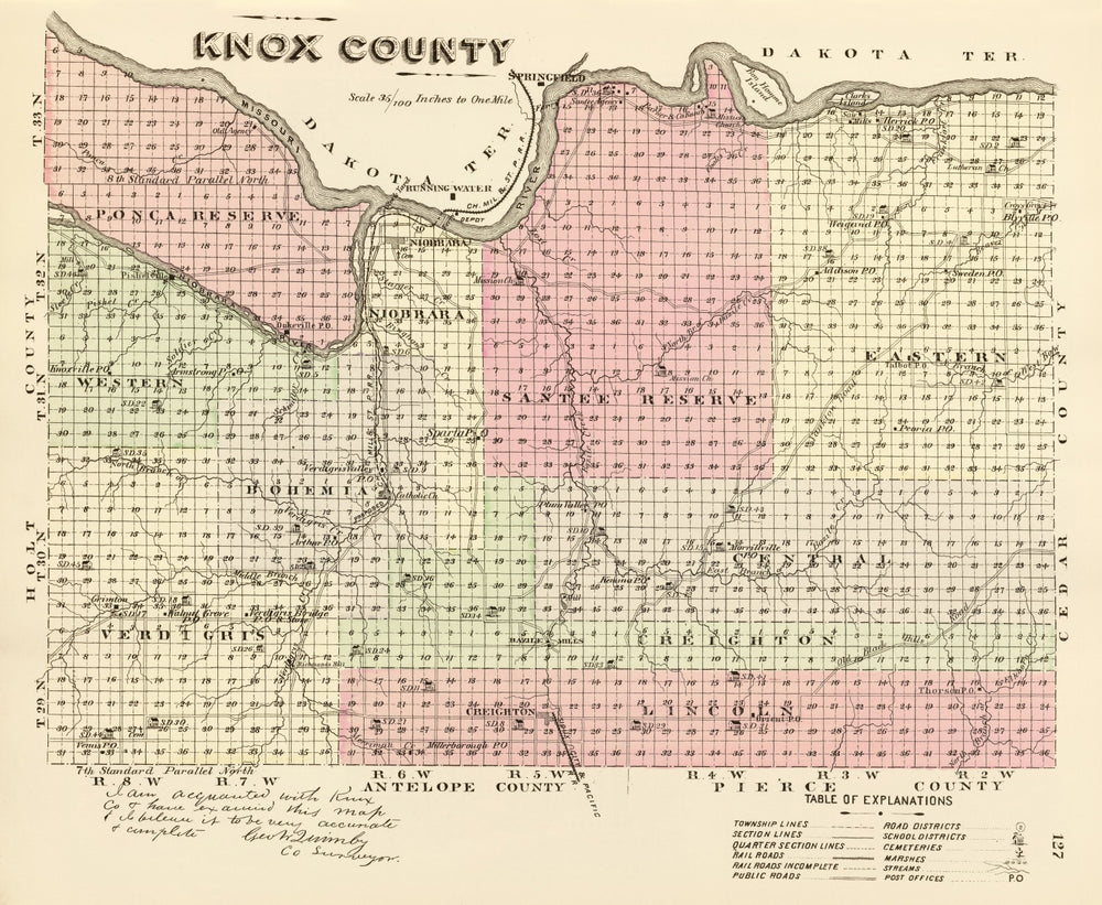 Vintage Map of Knox County, Nebraska 1885 print style example